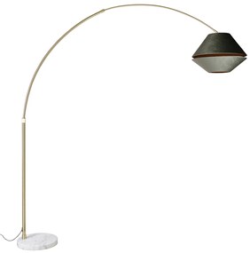 Mosadzná oblúková lampa s bielym a dvojitým zamatovým tienidlom zelená - XXL