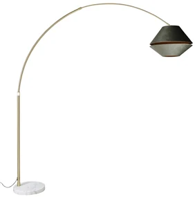 Mosadzná oblúková lampa s bielym a dvojitým zamatovým tienidlom zelená - XXL