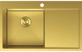 Mexen Exar, 1-komorový nerezový drez s odkvapkávačom, ľavý, 780 x 480 mm, brúsená zlatá, 6433781010L-55