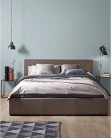 Sivá čalúnená dvojlôžková posteľ s úložným priestorom s roštom 180x200 cm Nahiri – Kave Home