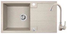 Laveo Barbados, 1-komorový granitový drez 760x440x194 mm + drezová batéria, béžová, LAV-SBBA411T