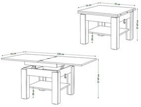 Rozkladací konferenčný/jedálenský stôl so zvíhacou doskou CALEB dub craft/čierna