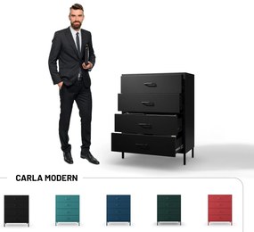 Čierna kovová komoda so zásuvkami na nožičkách CARLA Modern 800 x 1015 x 400 mm