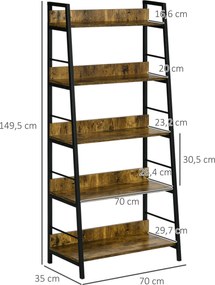 HOMCOM Priemyselný štýl naklonená 5-poschodová polica 70L x 35W x 150H cm | Aosom