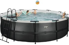 Nadzemný bazén rámový EXIT Black Leather Style ø450 x 122 cm dizajn kože s pieskovou filtráciou a rebríkom čierny