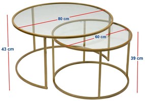 Set konferenčných stolíkov Belende (zlatá + sklo). Akcia -15%. Vlastná spoľahlivá doprava až k Vám domov. 1127423
