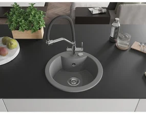 Mexen Diego, 1-komorový granitový drez 488x488x167 mm a drezová batéria Duo, šedá, 6512-71-671701-07