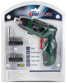 ASIST Aku skrutkovač 3,6V Li-ion, s príslušenstvom