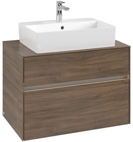 VILLEROY &amp; BOCH Collaro závesná skrinka pod umývadlo na dosku (umývadlo v strede), 2 zásuvky, s LED osvetlením, 800 x 500 x 548 mm, Arizona Oak, C124B0VH