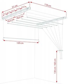 Erga Erga, stropný vešiak na sušenie bielizne 6x120 cm, biela, ERG-SEP-10SUSSUF6PP12