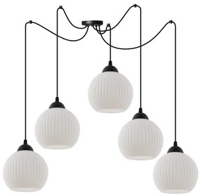 Závesné svietidlo Riffle Round Spider, 5x biele sklenené tienidlo, b