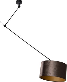Závesná lampa čierna so zamatovým tienidlom hnedá 35cm - Blitz