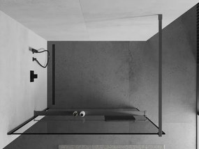 Mexen Kioto+, sprchová zástena Walk-In s poličkou a vešiakom 130 x 200 cm, 8mm číre sklo čierny vzor, grafitový profil, 800-130-121-66-70