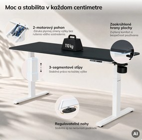 Elektrický stôl s nastaviteľnou výškou ergonomický bielo-antracitový,1600x800 mm: ARIA