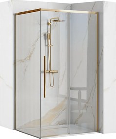 Rea Solar Gold Elegant, sprchový kút s posuvnými dverami 90 (dvere) x 90 (stena) x 195 cm, 6mm číre sklo, zlatý profil, REA-K4900