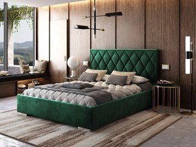 Čalúnená manželská posteľ ALEXA 180x200 s roštom zelená zamatová látka