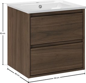 Závěsná skříňka Villa Lava se zápustným umyvadlem 50 cm ořech