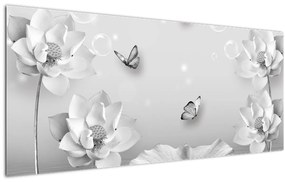 Obraz - Kvetinový dizajn s motýlikmi (120x50 cm)