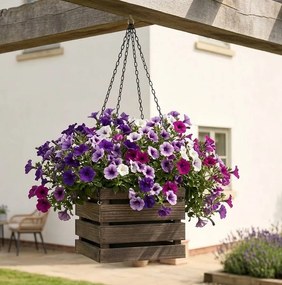 AMADEA Drevený závesný obal s kvetináčom tmavý, 27x27x21 cm, český výrobok