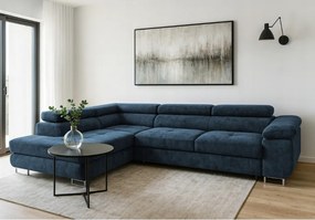 Rozkladacia rohová sedačka Avesta na kovových nožičkách v tmavomodrom šenile ľavá