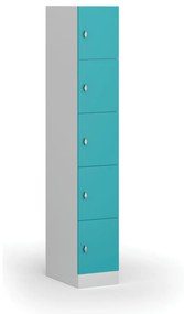 Šatníková skrinka s úložnými boxmi, 5 boxov, 1850 x 300 x 500 mm, otočný zámok, zelené dvere