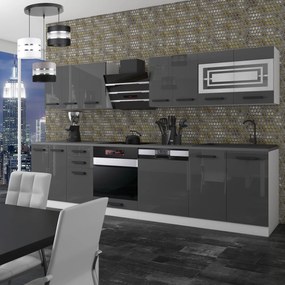 Kuchynská  linka Belini Premium Full Version 300 cm šedý lesk bez pracovnej dosky LUCY