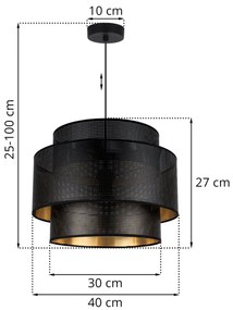Závesné svietidlo Asti, 1x čierne PVC tienidlo, (fi 40cm), g