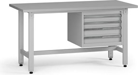 Výškovo nastaviteľný dielenský stôl G5, 1500 x 750 x 800-1000 mm, 1x kontajner, 4 zásuvky, sivá