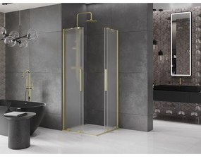 Mexen Velar Duo, sprchový kút s posuvnými dverami 90 x 90 cm, 8mm sklo námraza, zlatá matná, 871-090-090-32-55