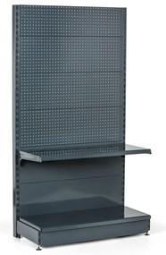Predajný regál jednostranný, perfo steny, 1600 x 1000 x 450 mm, základný, antracit