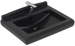 VILLEROY &amp; BOCH Hommage závesné umývadlo s otvorom, s prepadom, 750 x 580 mm, Pure Black, s povrchom CeramicPlus, 710175R7