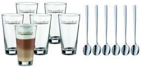 Sklenené hrnčeky s lyžičkami v striebornej farbe v súprave 6 ks 280 ml - WMF