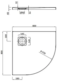 Cersanit TAKO SLIM sprchová vanička 90x90x4 cm + sifón, štvrťkruhová, biela, S601-120