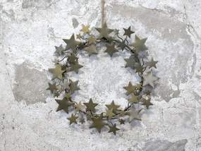 Mosadzný antik kovový nástenný veniec s hviezdami - Ø 28 cm