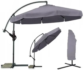 Záhradný skladací slnečník LEVI 300 cm, sivý + obal zdarma