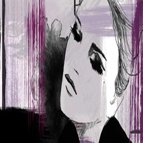 Ozdobný paraván Žena Abstraktní fialová - 180x170 cm, päťdielny, obojstranný paraván 360°