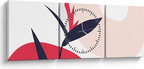 Obraz - Ružová florálna abstrakcia N⁰1 (s hodinami) (90x30 cm)