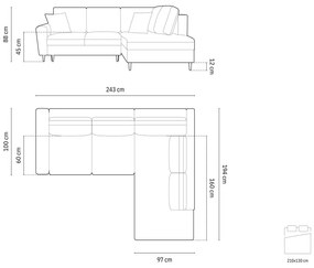 Tmavosivá zamatová rozkladacia/s úložným priestorom rohová pohovka (pravý roh/do L) Kyoto – Cosmopolitan Design