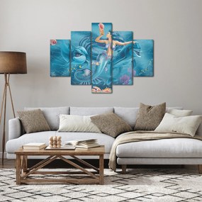 Obraz - Morská víla s delfínmi (150x105 cm)