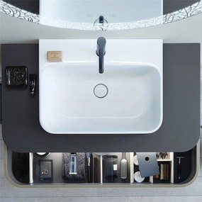 DURAVIT Happy D.2 Plus obdĺžniková umývadlová misa s otvorom, s prepadom, 600 x 460 mm, biela/antracit matný, s povrchom WonderGliss, 23606061001