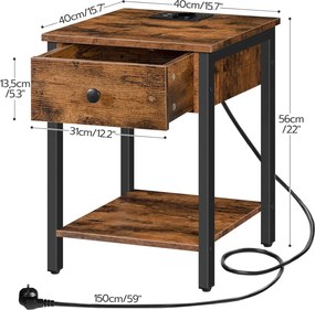 Noční stolek Vasagle Ferira 40 cm s nabíjecí stanicí černý/hnědý