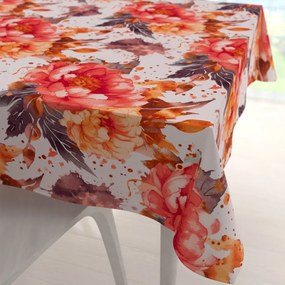 Biante Bavlnený štvorcový obrus Sandra SA-600 Veľké červeno-ružovo-oranžové kvety pivonky na bielom 110x110 cm