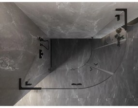 Mexen Lunar, L polkruhový sprchový kút naklápací doľava 80 x 70 cm, 8mm číre sklo, čierny profil, 833L-080L-070P-70-00