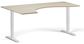 Ergonomický výškovo nastaviteľný stôl, 180x120 cm, 2 motory, L/P, biela podnož, dub prírodný