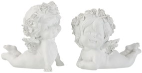 Set 2ks bielych anjelikov so striebornou patinou - 14*7*11cm