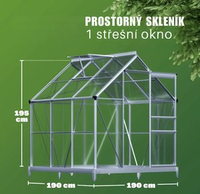 Záhradný skleník Dyer so základňou 190x195 cm strieborný