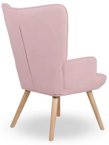 Kreslo ušiak CORDU + taburet — masív, látka, prírodná / ružová