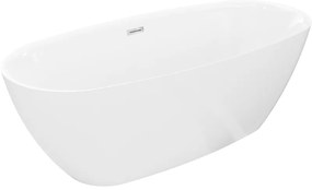 Mexen Luvo Slim, voľne stojaca vaňa 170 × 75 cm, biela lesklá, chrómový prepad, 52801707500-01