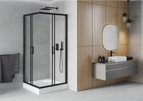 Mexen Rio štvorcový sprchovací kút 90 x 90 cm, transparentný, čierny + sprchová vanička, biela - 860-090-090-70-00-4510