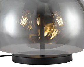 Dizajnová stolná lampa čierna s dymovým sklom 3-svetlá - Bino